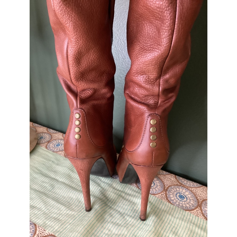 Donald J Pliner DM SX Tammy Brown Leather Platform Tall Stiletto Boots Size 6M - Picture 6 of 8